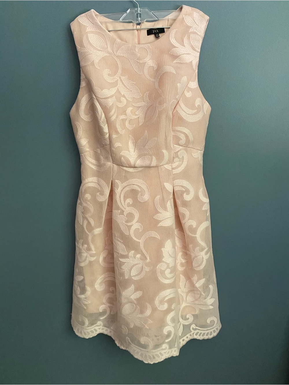 JAX Blush with Lace Overlay Fitted Party Dress. Pockets! SZ 14. Wonderful cond!